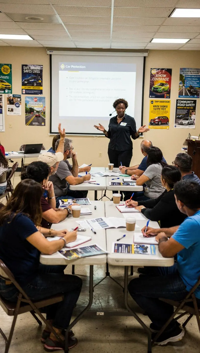Водитель, обсуждающий условия страхования с представителем страховой компании.