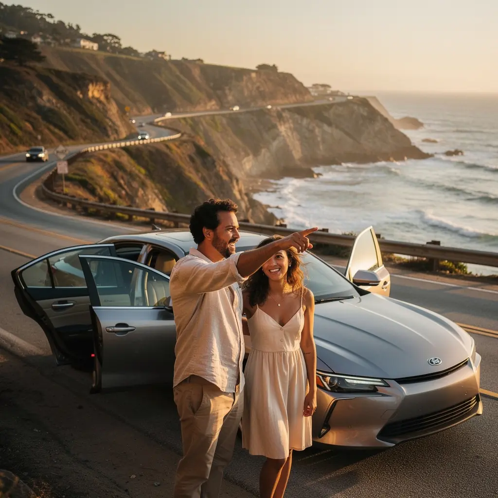 Изображение автомобиля, застрахованного с полным покрытием, на фоне города.